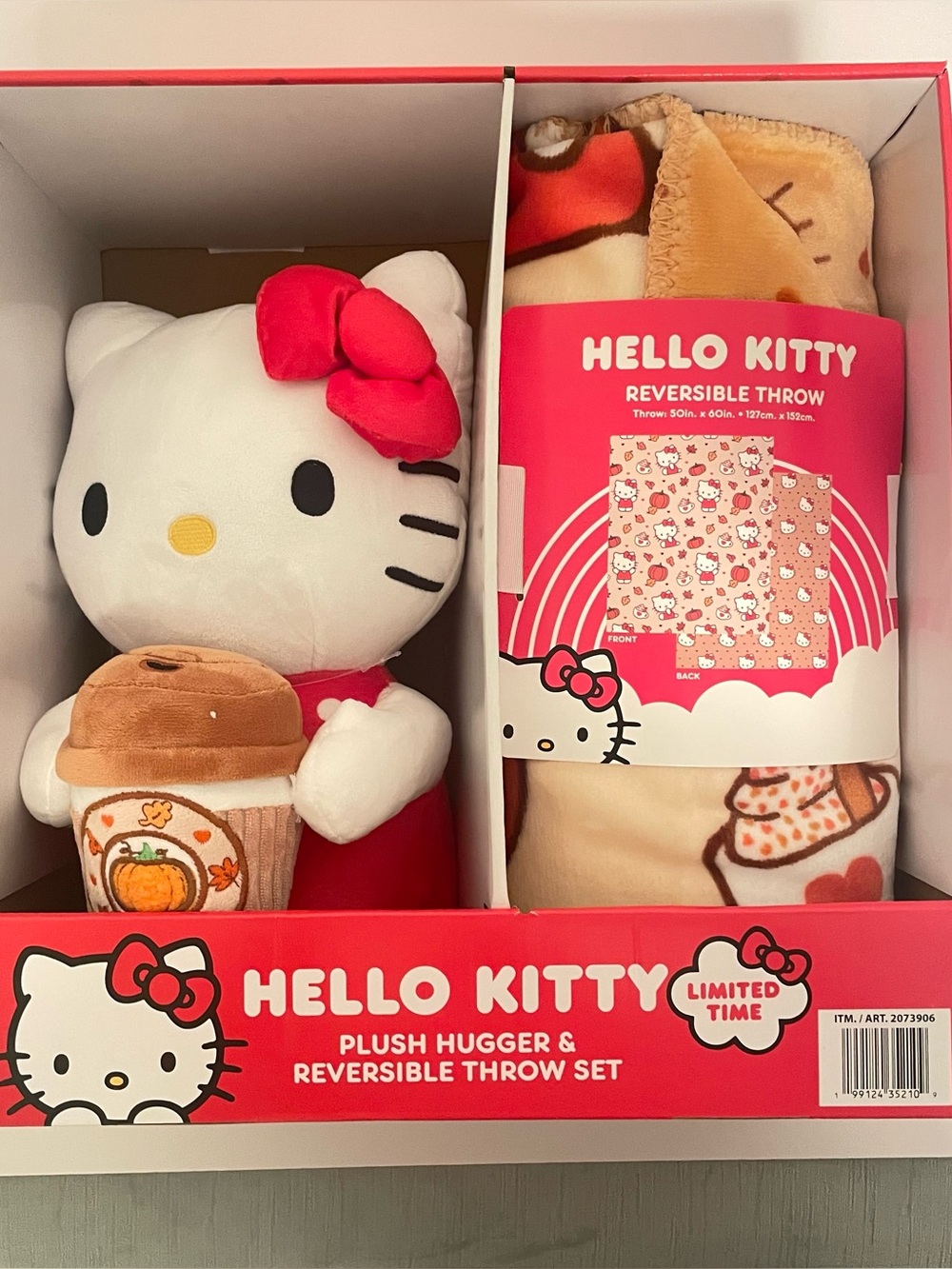 Hello Kitty Red Plush Hugger & Reversible Throw Set Coffee Fall Pumpkin Spice